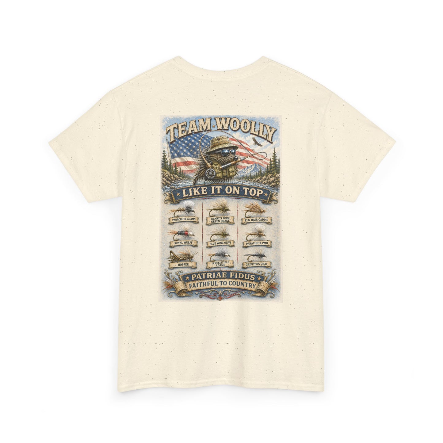 Team Woolly Dry Fly Collection T-Shirt: ("Like It On Top")