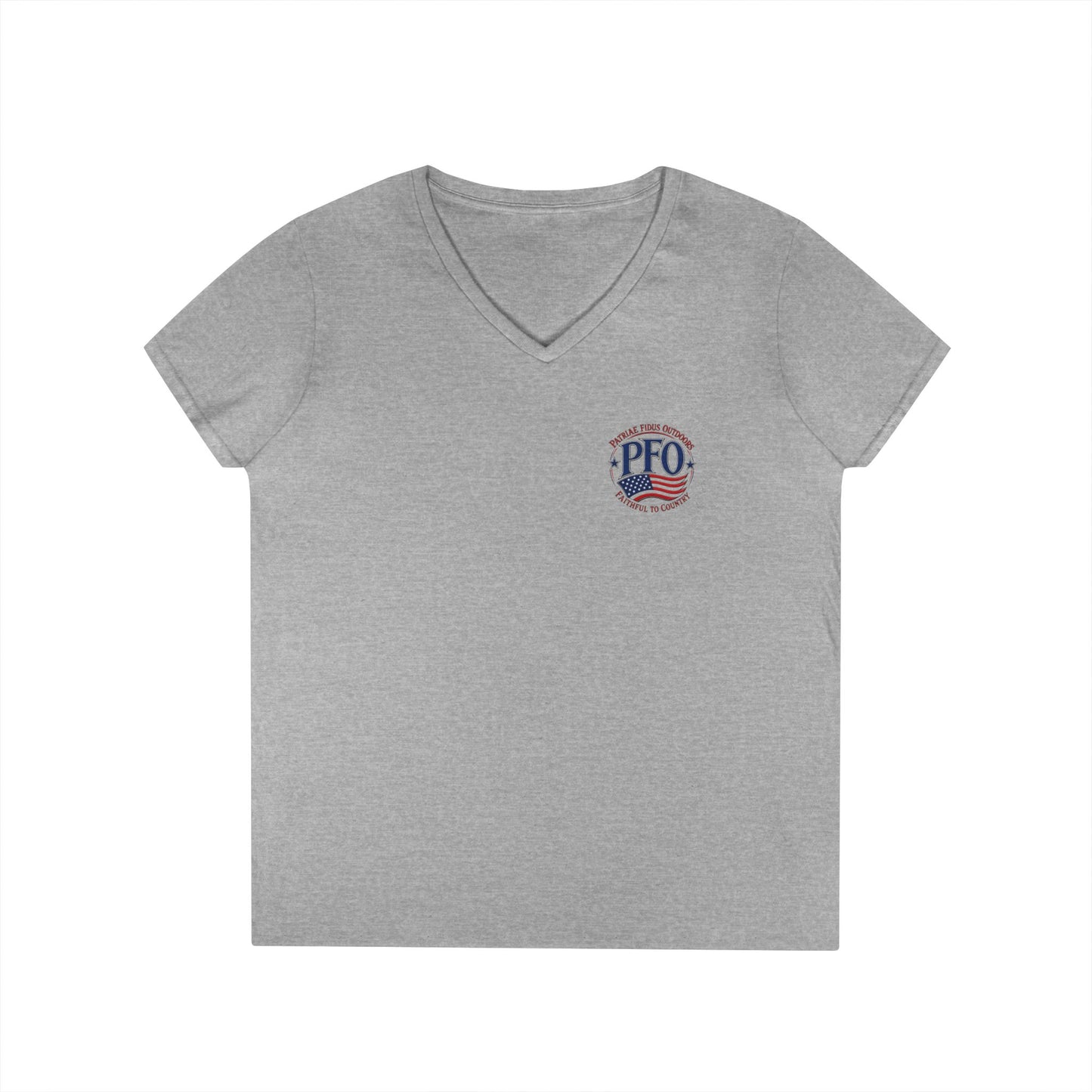 Patriae Fidus Outdoors Ladies' V-Neck T-Shirt — American Flag Hunting Logo