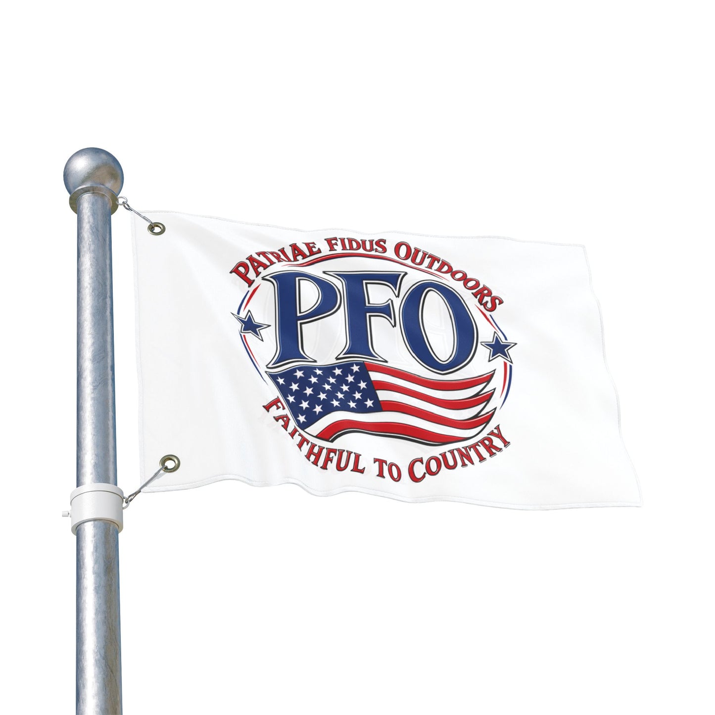 PFO Patriæ Fidus Outdoors Double-Sided Flag — Faithful to Country American Flag Emblem