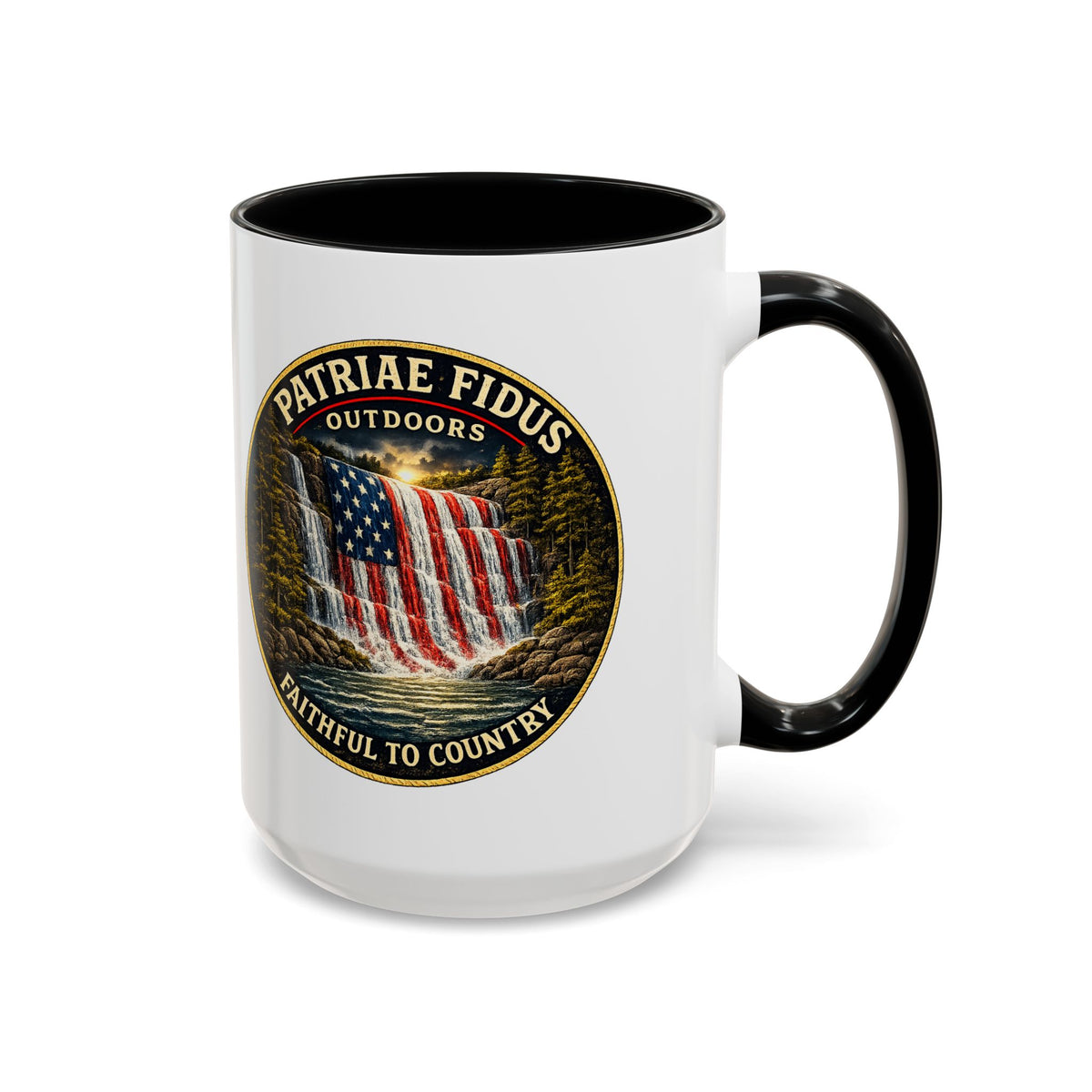 Patriae Fidus Flag Waterfall Accent Coffee Mug (11/15oz) — Faithful to Country