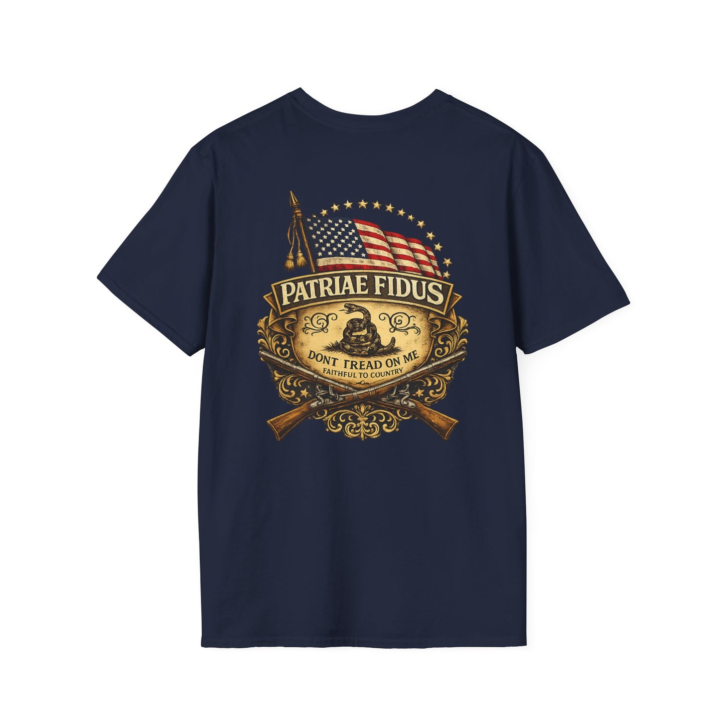Patriae Fidus Patriotic American Flag Gadsden Patch T-Shirt