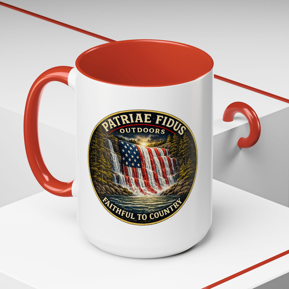 Patriae Fidus Flag Waterfall Accent Coffee Mug (11/15oz) — Faithful to Country
