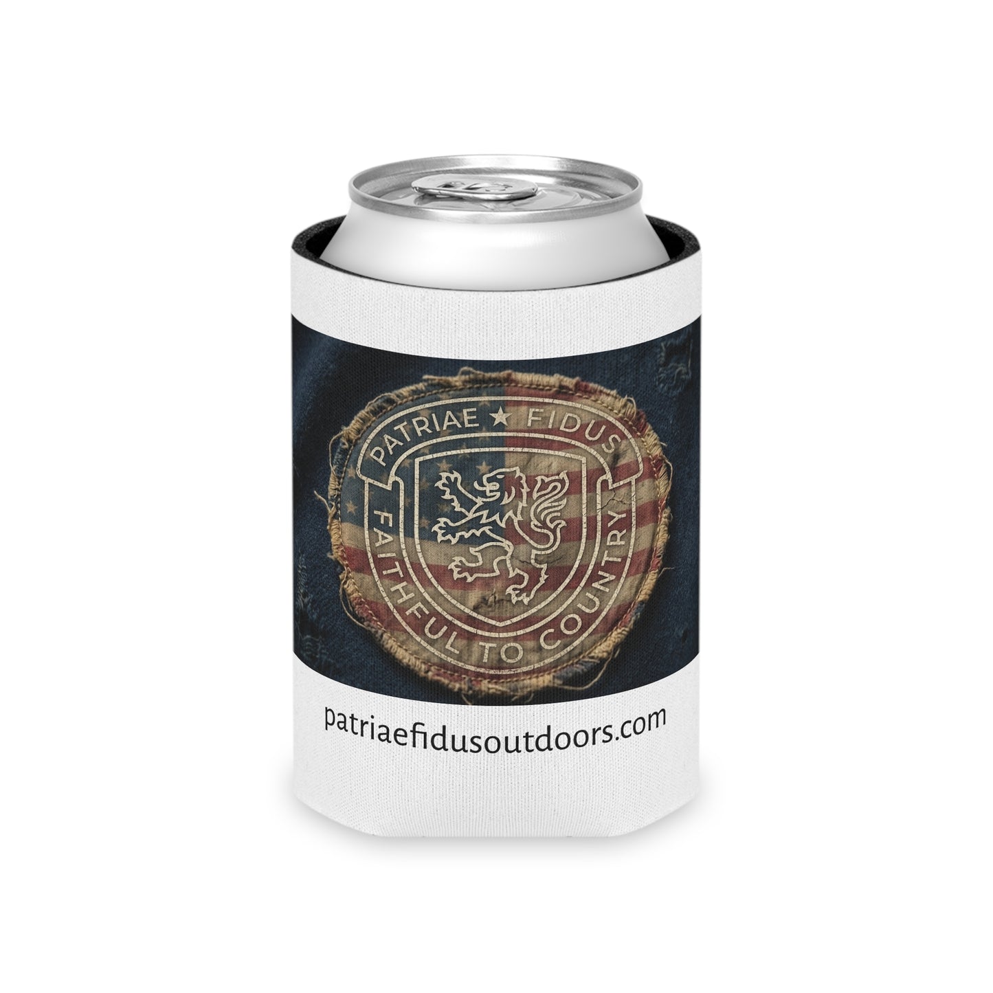 Vintage Heraldic Shield Can Cooler — Patriæ Fidus Design