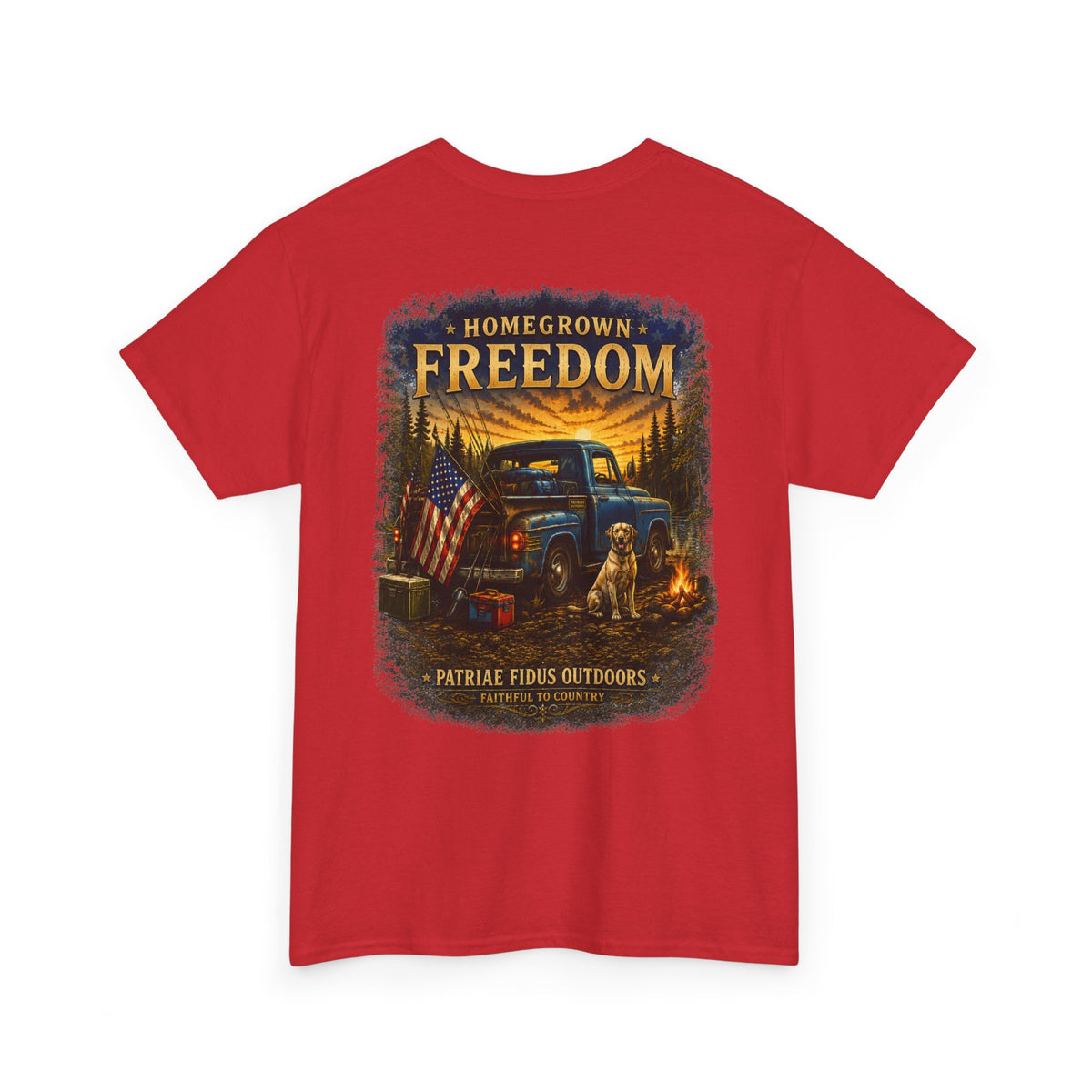Homegrown Freedom Tee — Vintage Truck, American Flag & Campfire Graphic