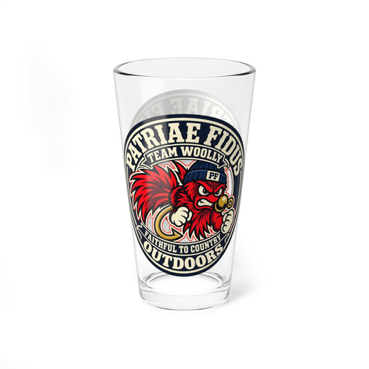 Mixing Glass — Patriæ Fidus Team Woolly Rooster Outdoor Logo Pint