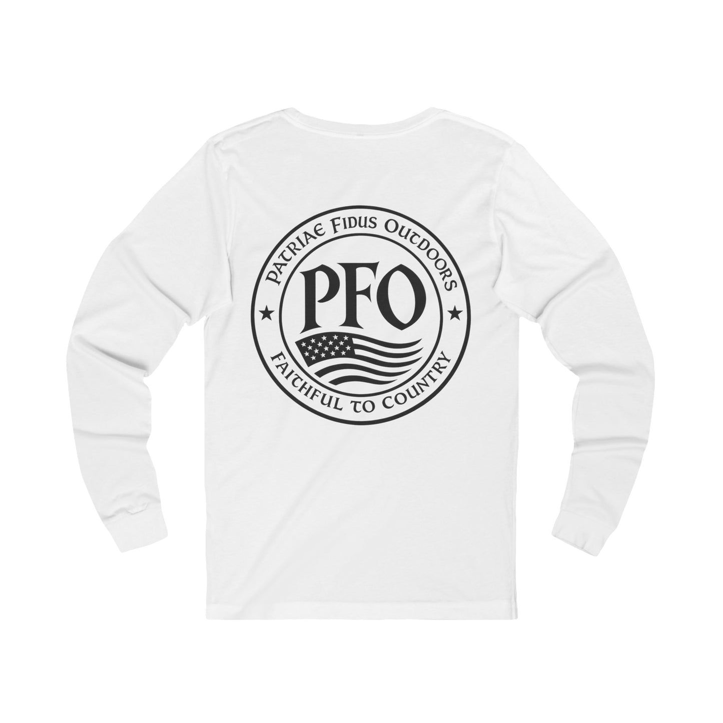 PFO Patriæ Fidūs Outdoors Long Sleeve Tee — American Flag Emblem