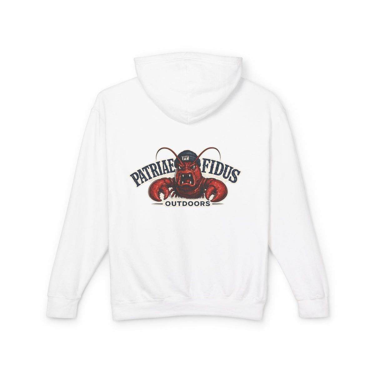 Patriae Fidus Outdoors Crab Logo Hoodie — Coastal Fishing Graphic Sweatshirt