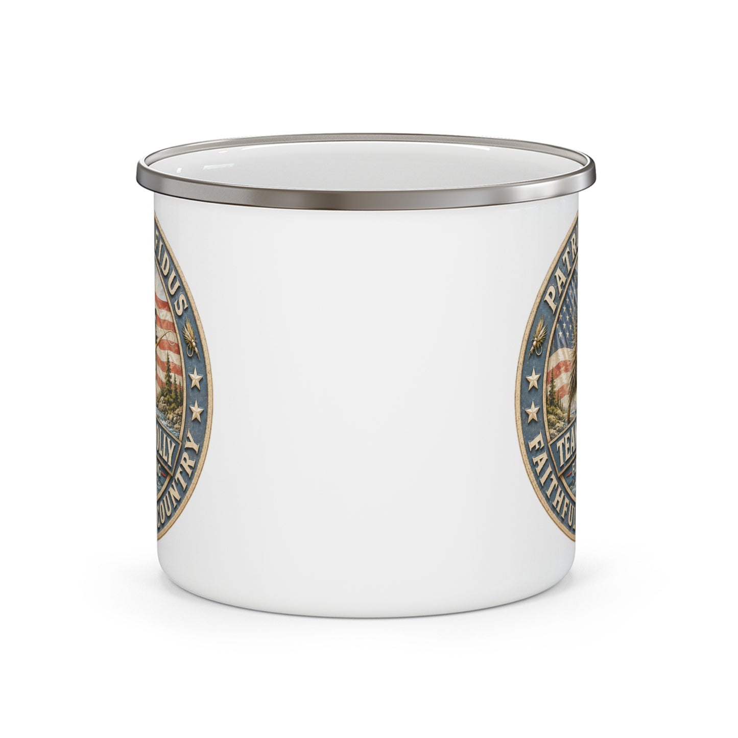 Enamel Camping Mug — 'Team Woolly' Patriotic Fly Fishing Design