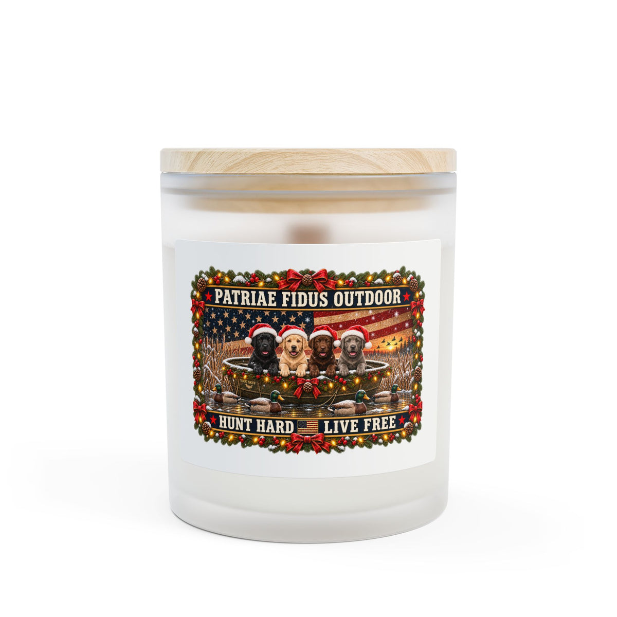 Patriæ Fidus Outdoor 11oz Frosted Candle — "Hunt Hard, Live Free"