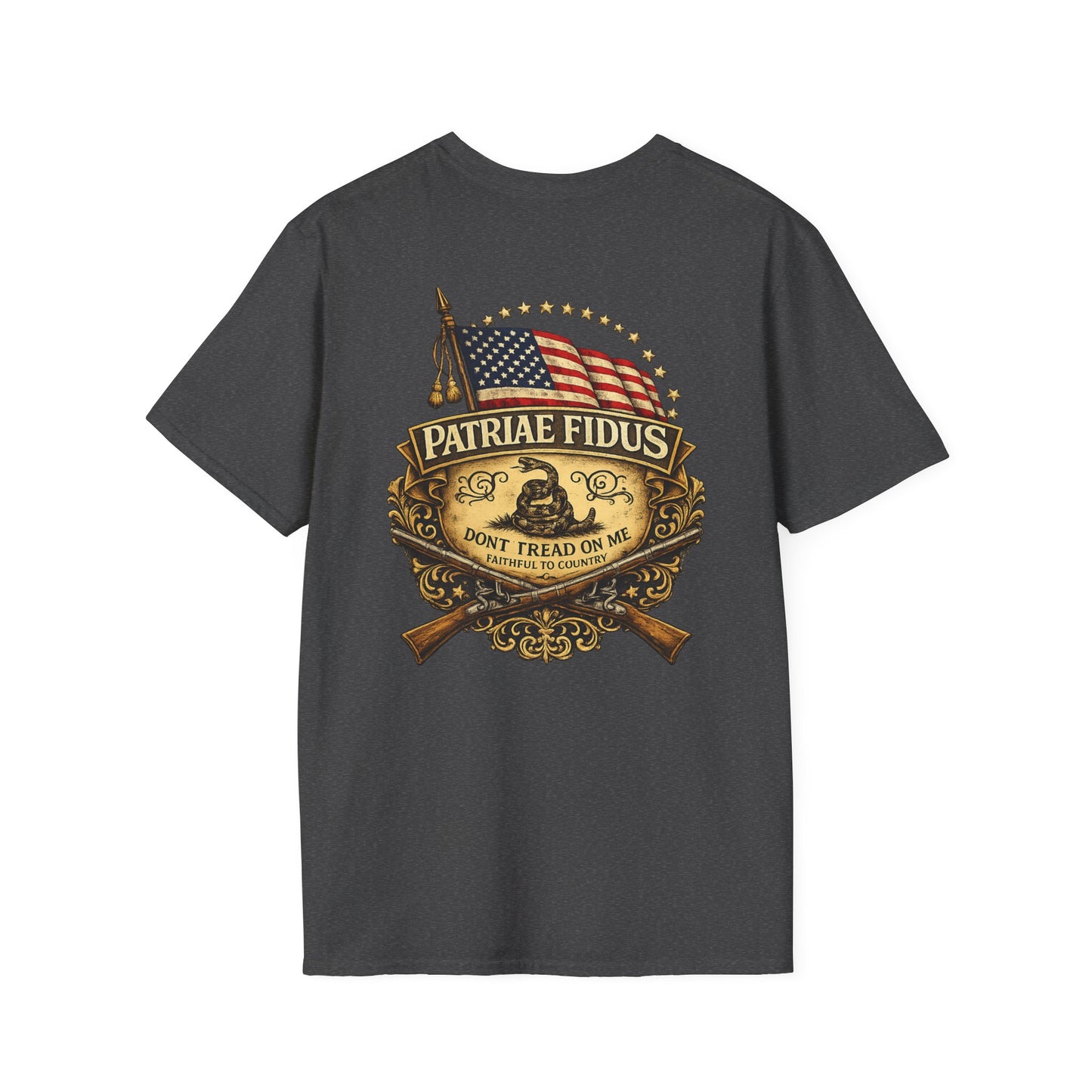 Patriae Fidus Patriotic American Flag Gadsden Patch T-Shirt
