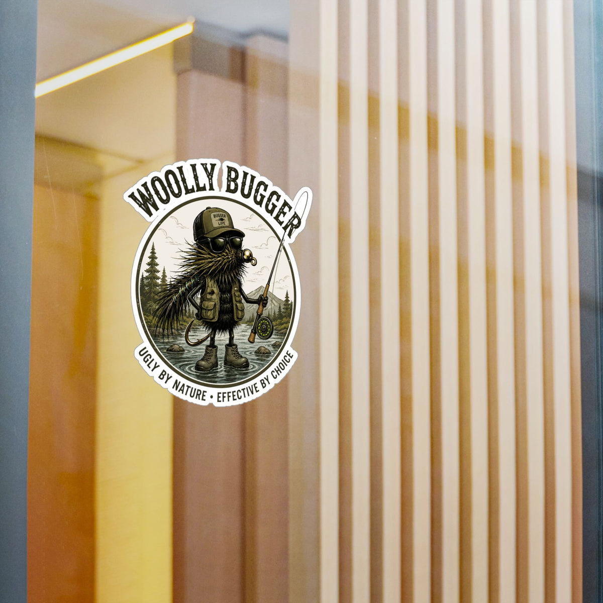 Kiss-Cut Vinyl Decal — "Woolly Bugger" Fly-Fishing Sticker (Ugly by Nature • Outdoor Angler Gift)