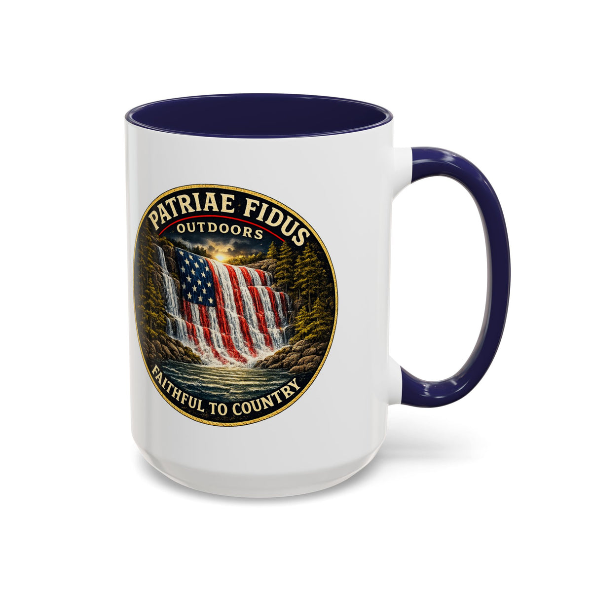 Patriae Fidus Flag Waterfall Accent Coffee Mug (11/15oz) — Faithful to Country