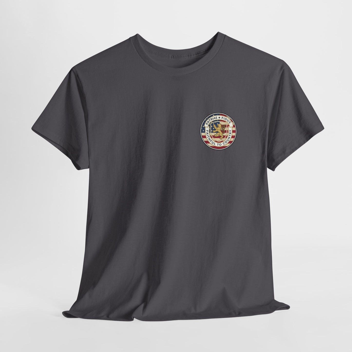 Patriae Fidus Outdoors Tee — Faithful to Country American Flag Eagle T‑Shirt