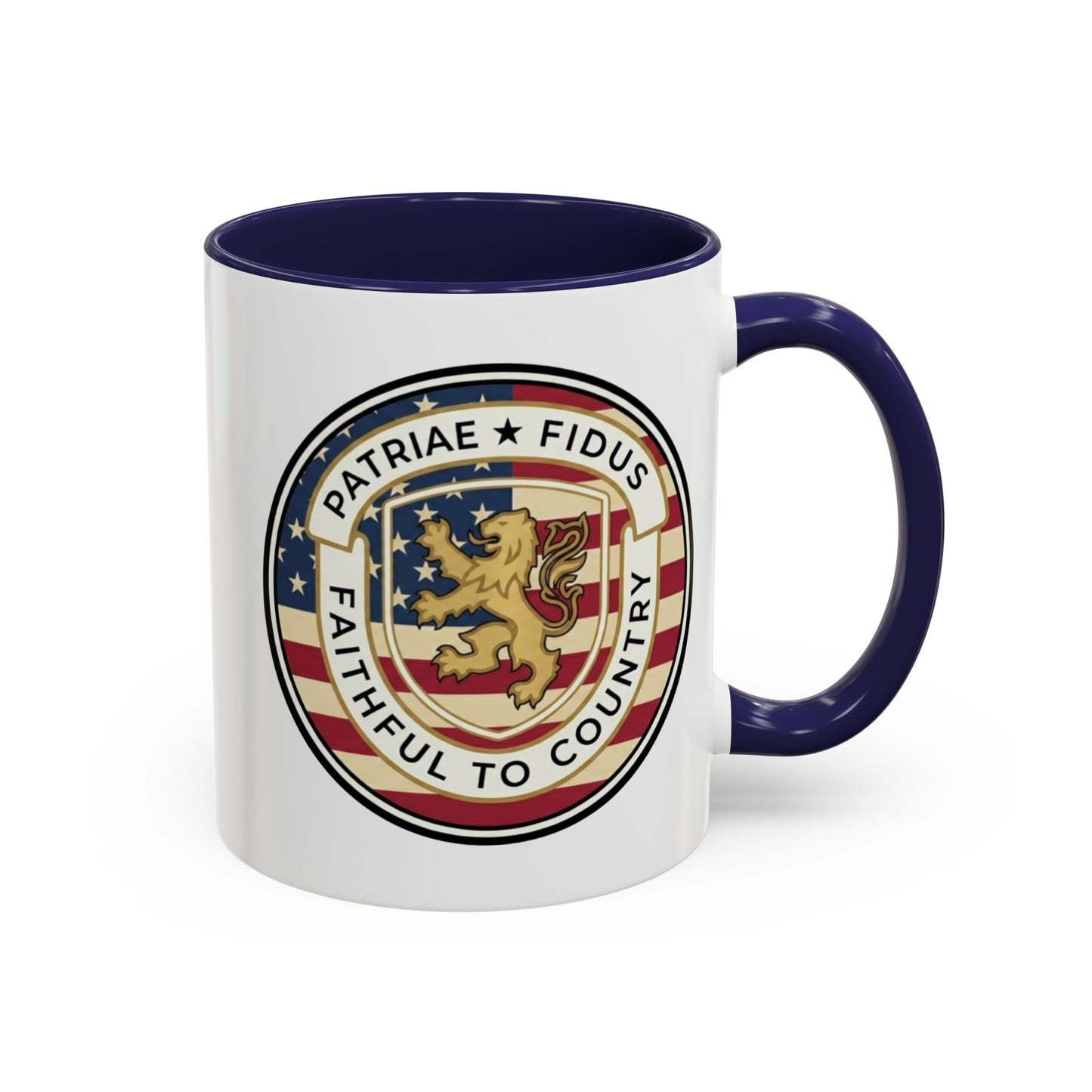 Flag Crest Coffee Mug — "Patriae Fidus: Faithful to Country"