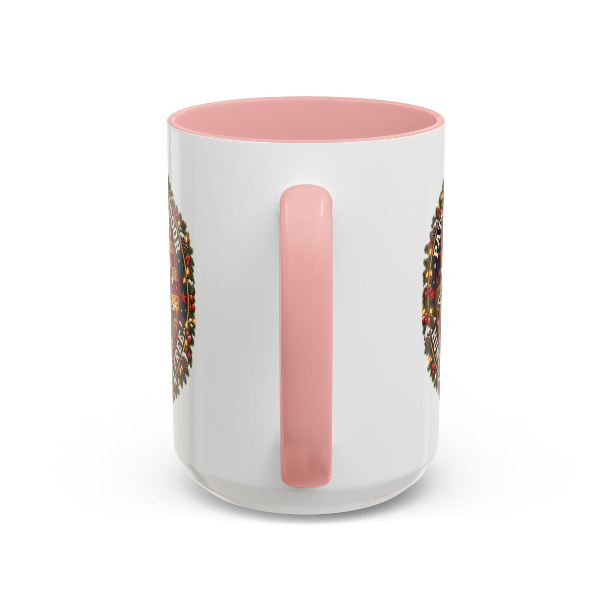 Patriæ Fidus Outdoor Christmas Coffee Mug — "Hunt Hard, Live Free" with Labrador Trio (11/15oz)
