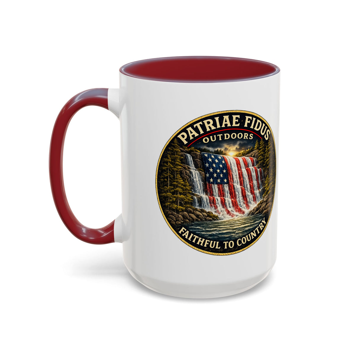 Patriae Fidus Flag Waterfall Accent Coffee Mug (11/15oz) — Faithful to Country