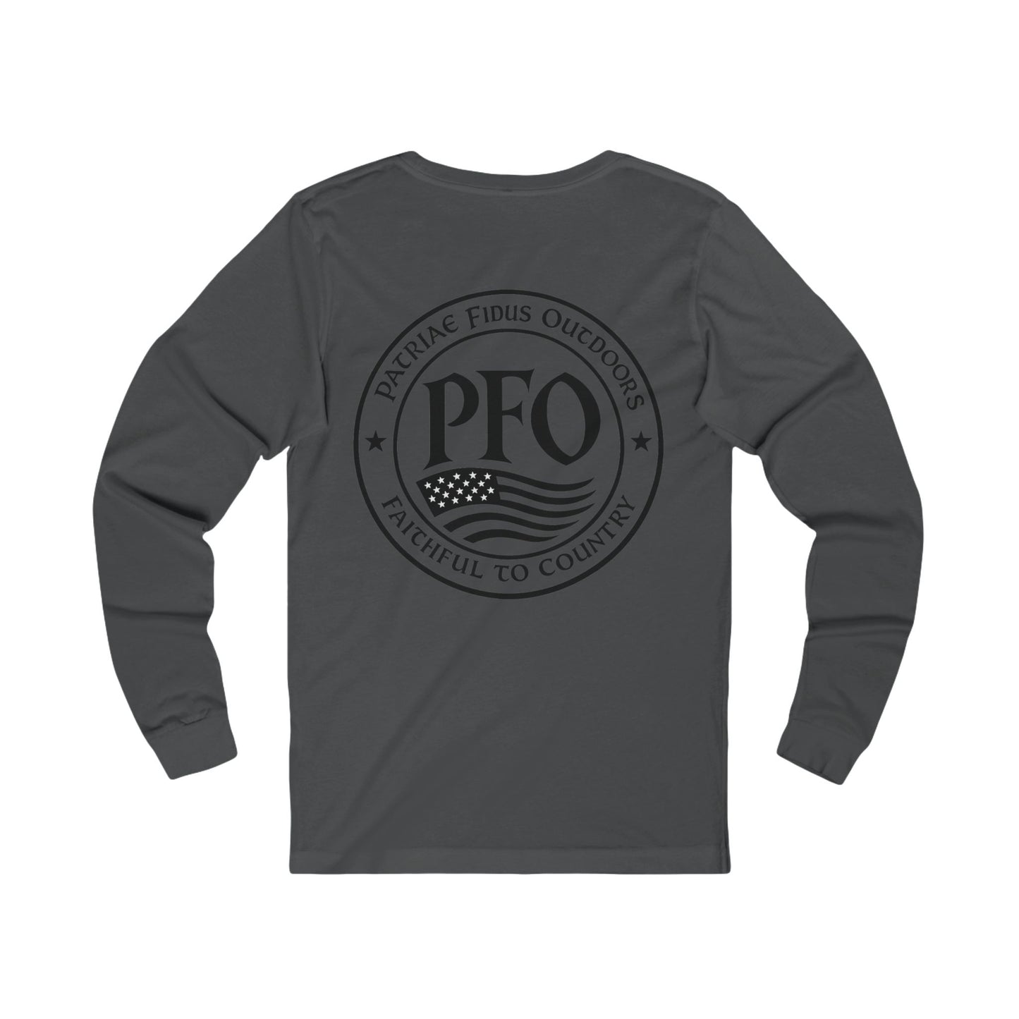 PFO Patriæ Fidūs Outdoors Long Sleeve Tee — American Flag Emblem