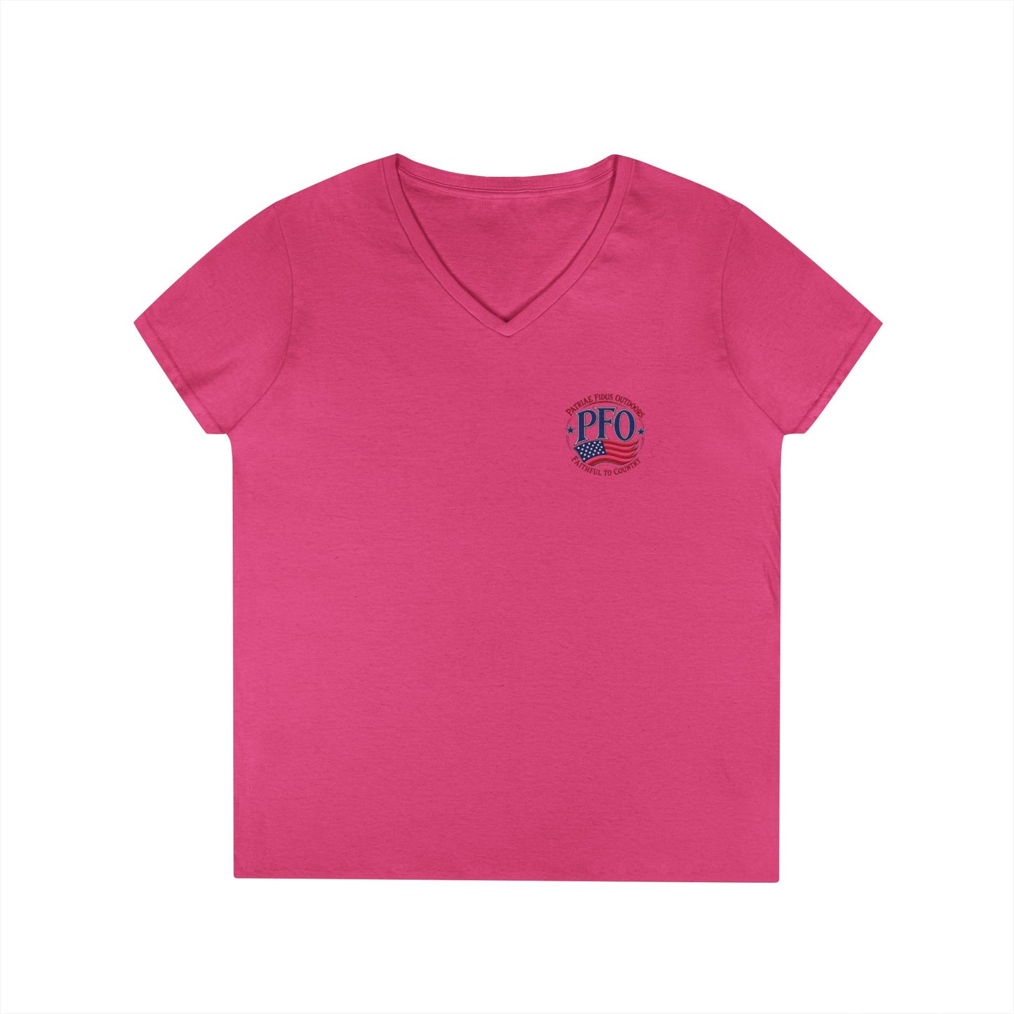 Patriae Fidus Outdoors Ladies' V-Neck T-Shirt — American Flag Hunting Logo