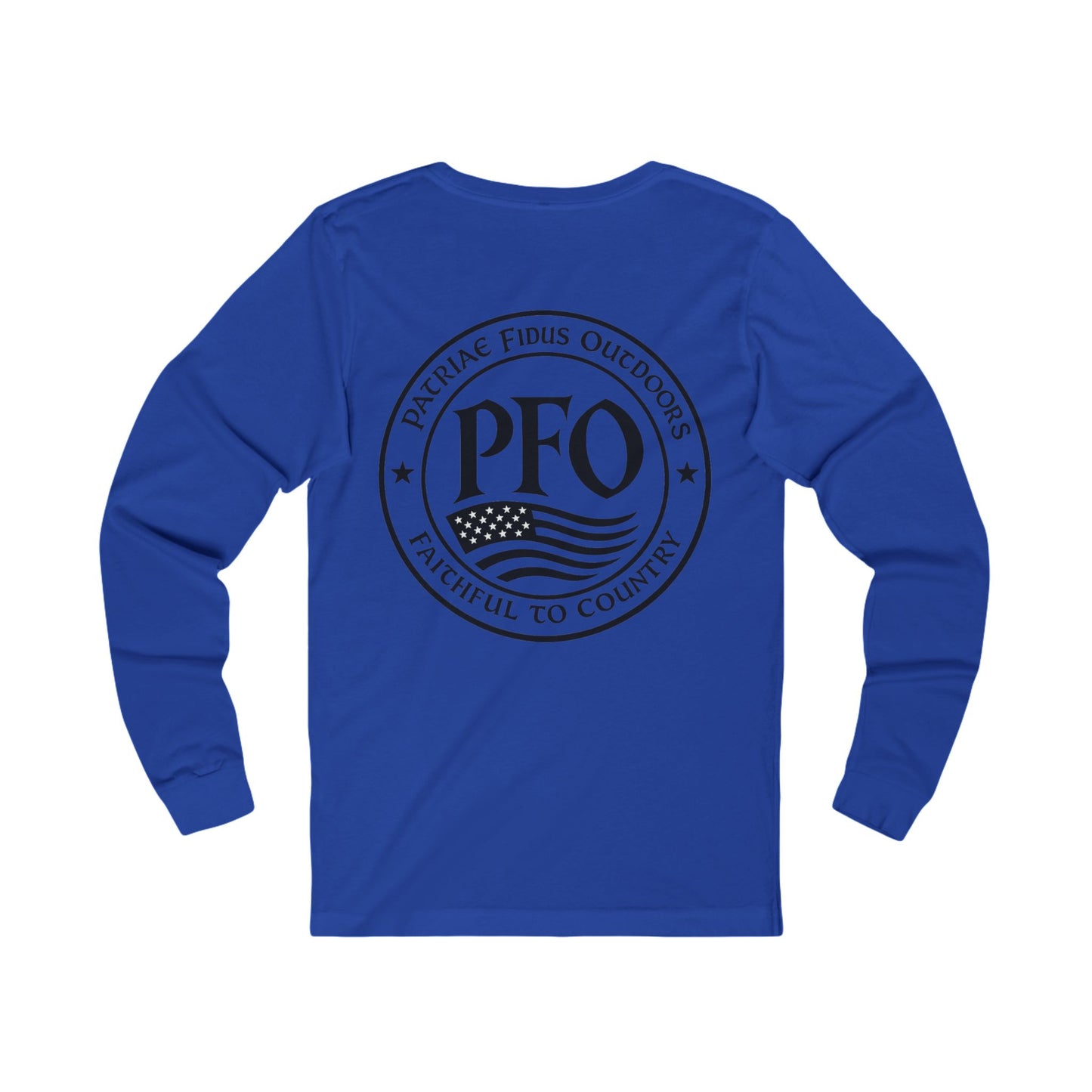 PFO Patriæ Fidūs Outdoors Long Sleeve Tee — American Flag Emblem