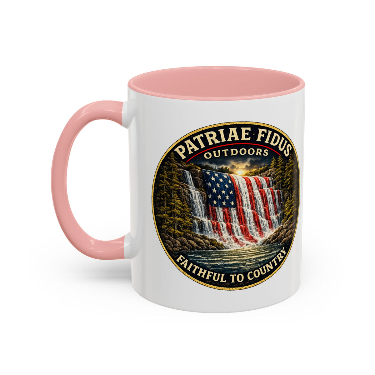 Patriae Fidus Flag Waterfall Accent Coffee Mug (11/15oz) — Faithful to Country