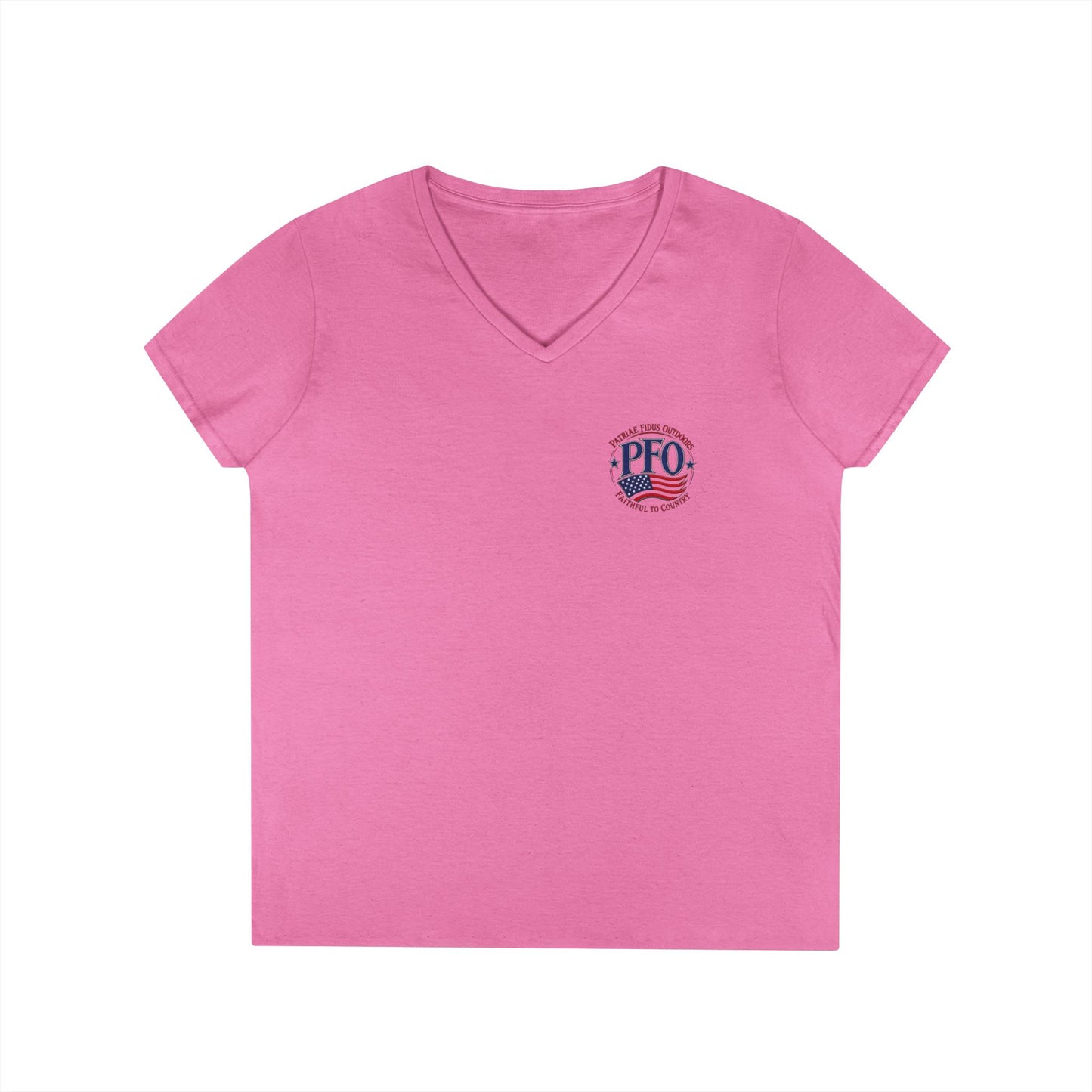 Patriae Fidus Outdoors Ladies' V-Neck T-Shirt — American Flag Hunting Logo