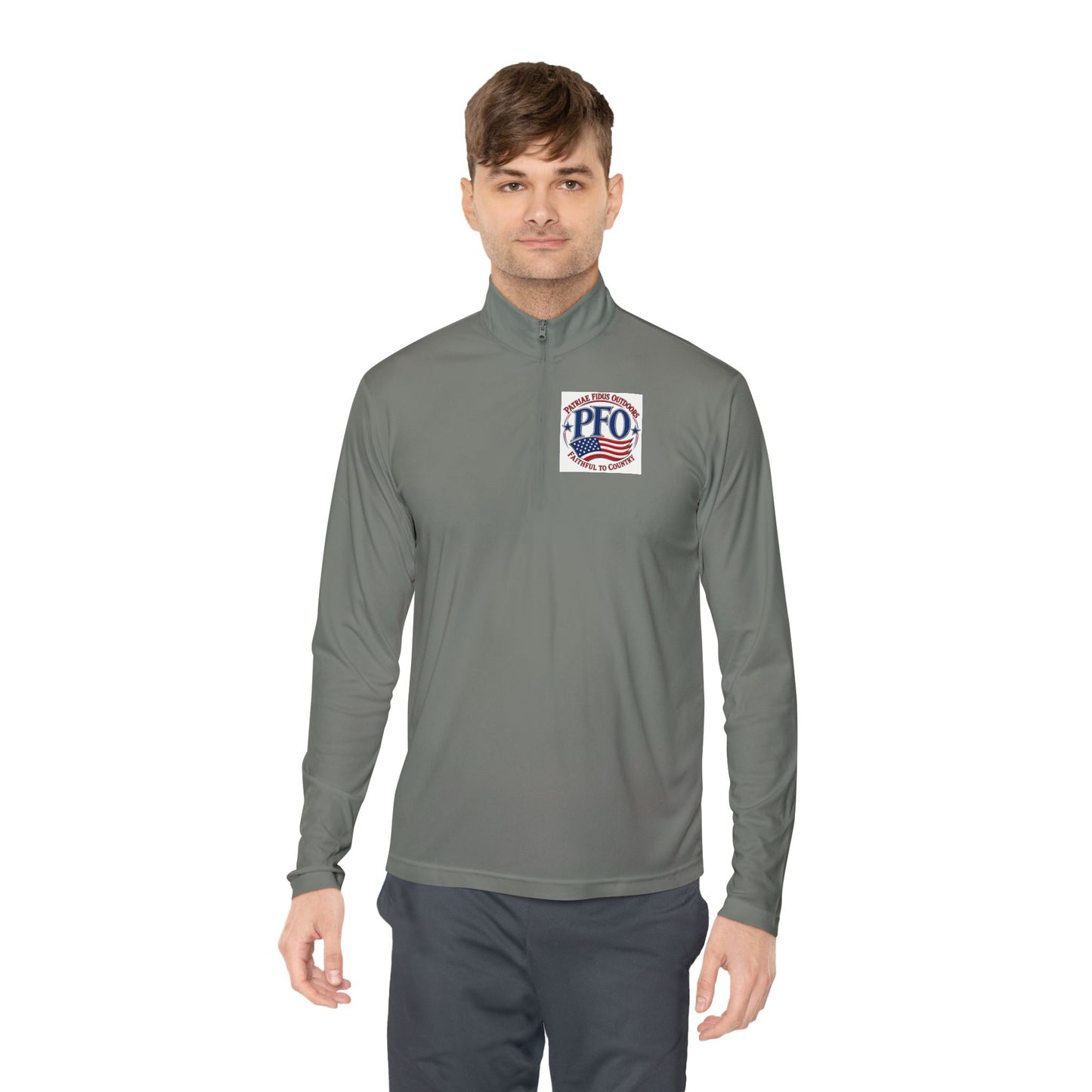 Quarter-Zip Pullover — “Patriae Fidus Outdoors” American Flag Logo