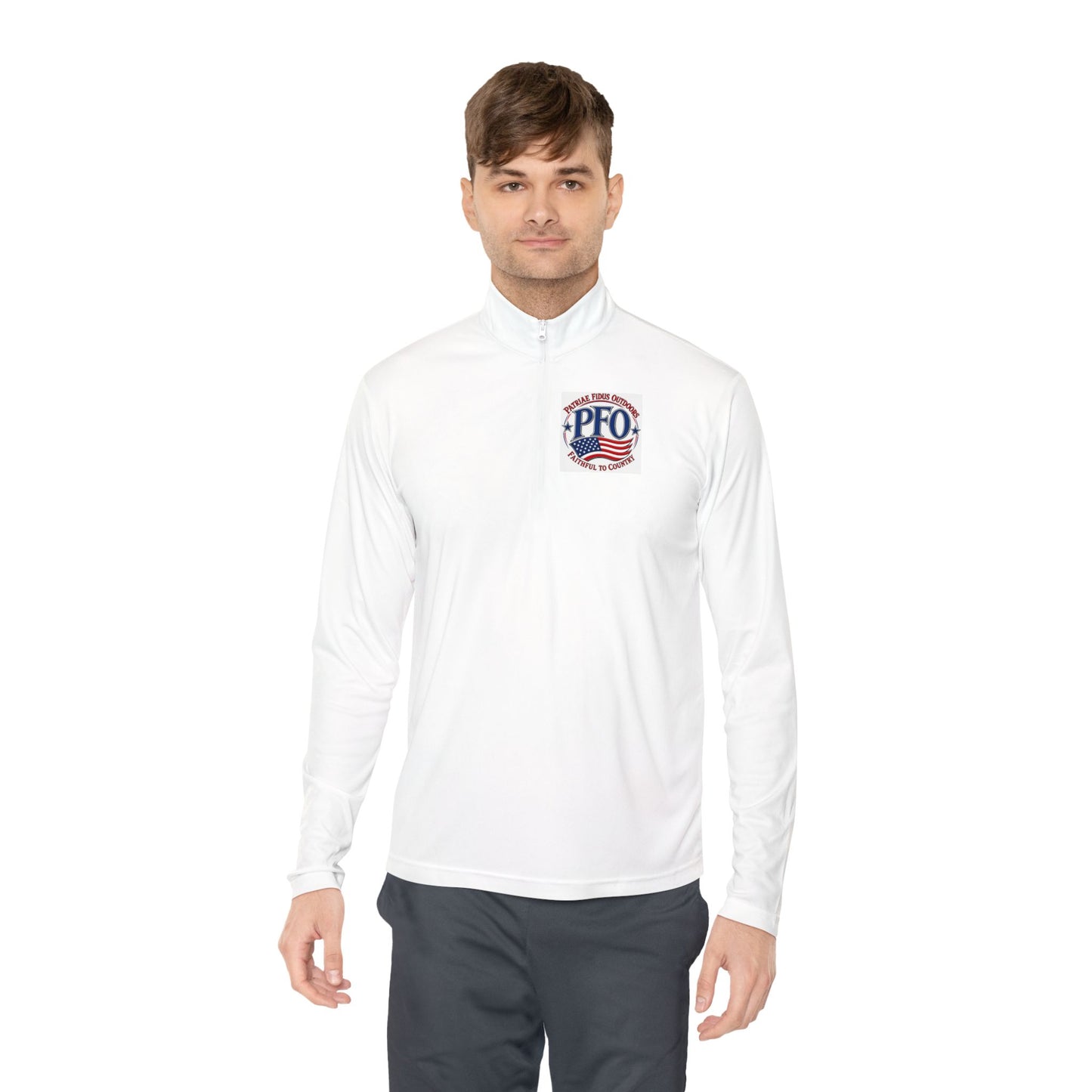 Quarter-Zip Pullover — “Patriae Fidus Outdoors” American Flag Logo
