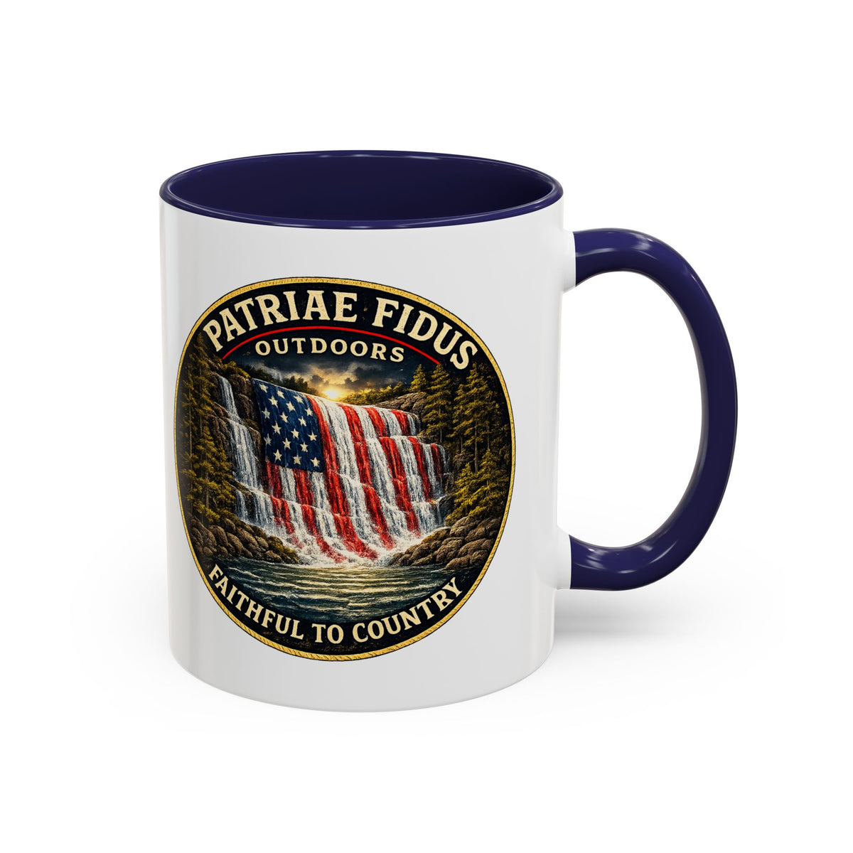 Patriae Fidus Flag Waterfall Accent Coffee Mug (11/15oz) — Faithful to Country