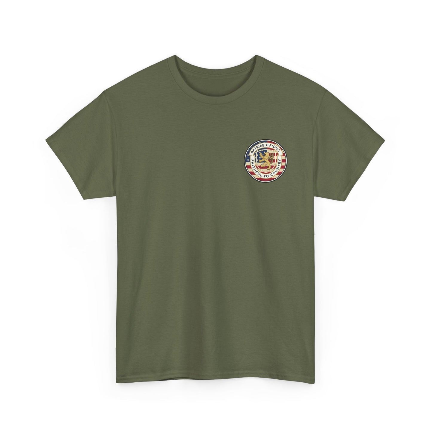 Patriae Fidus Flag Tee — Patriotic American Flag T-Shirt (Faithful to Country)