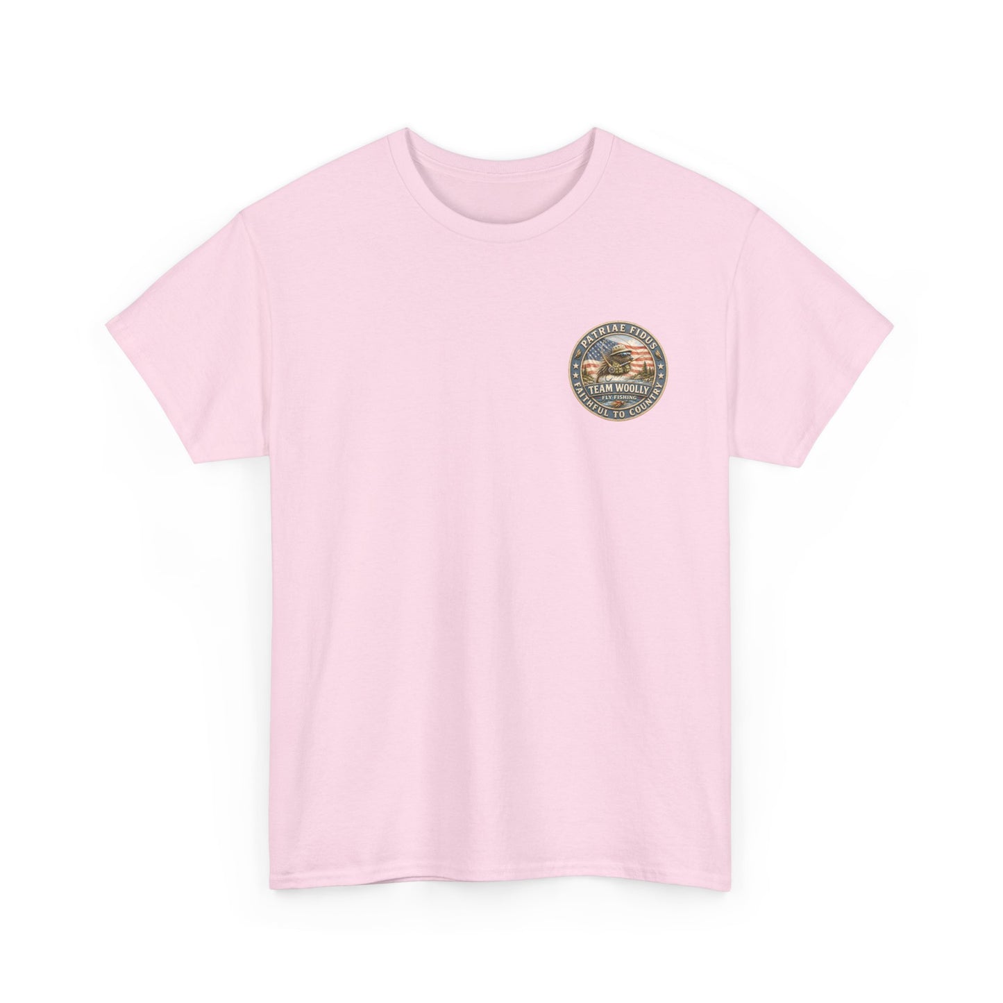 “Fish Hard Live Free” T-Shirt — Trout Patriae Fidus Outdoors American Flag Design