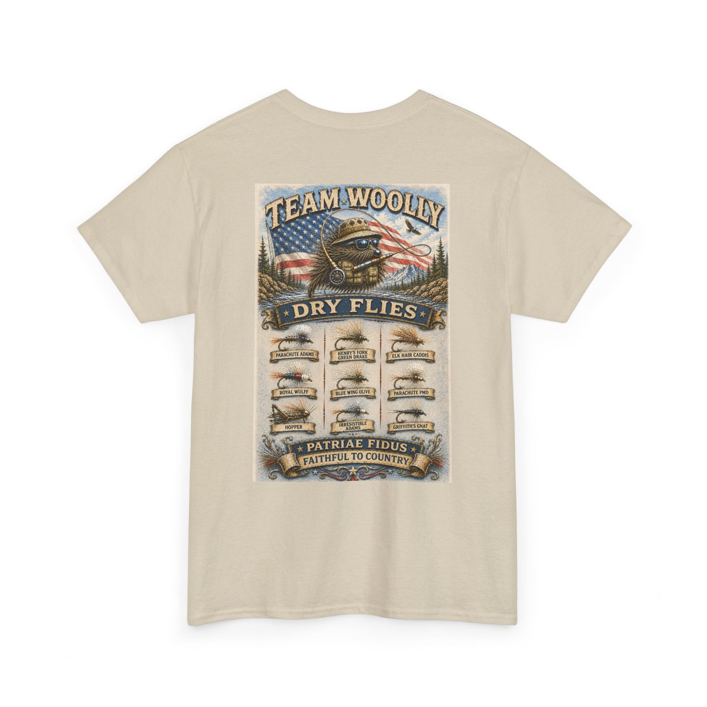 T-Shirt — Team Woolly Dry Flies Fishing Graphic Tee (Back Print)