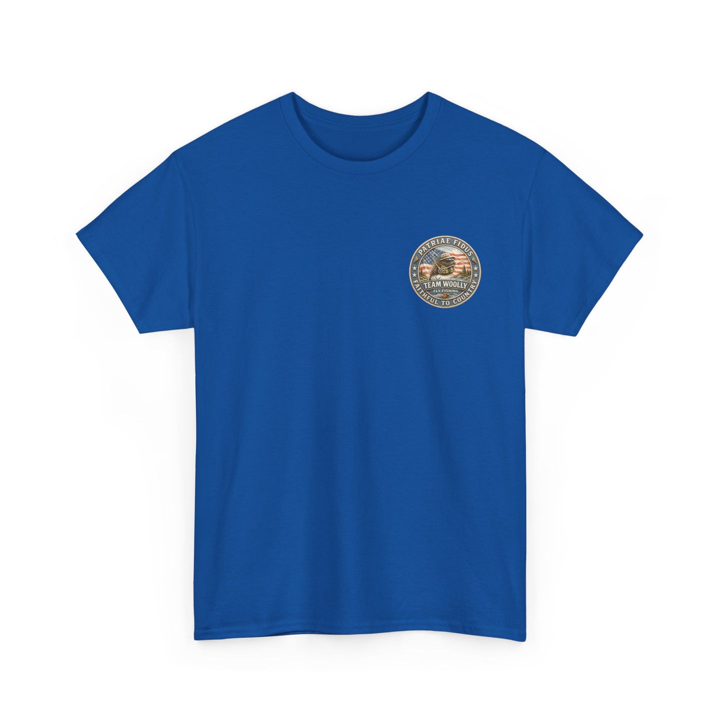 “Fish Hard Live Free” T-Shirt — Marlin Patriae Fidus Outdoors American Flag Design