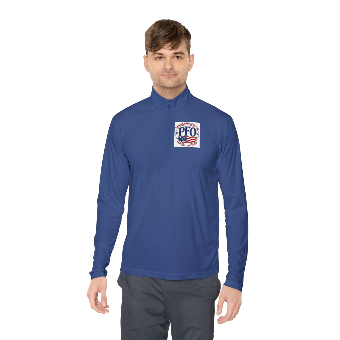 Quarter-Zip Pullover — “Patriae Fidus Outdoors” American Flag Logo