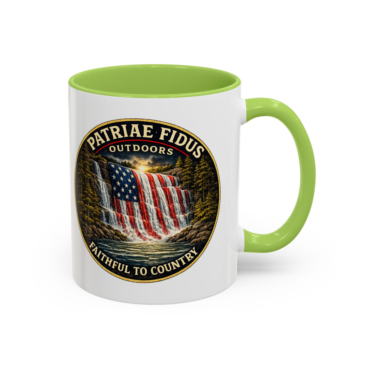 Patriae Fidus Flag Waterfall Accent Coffee Mug (11/15oz) — Faithful to Country