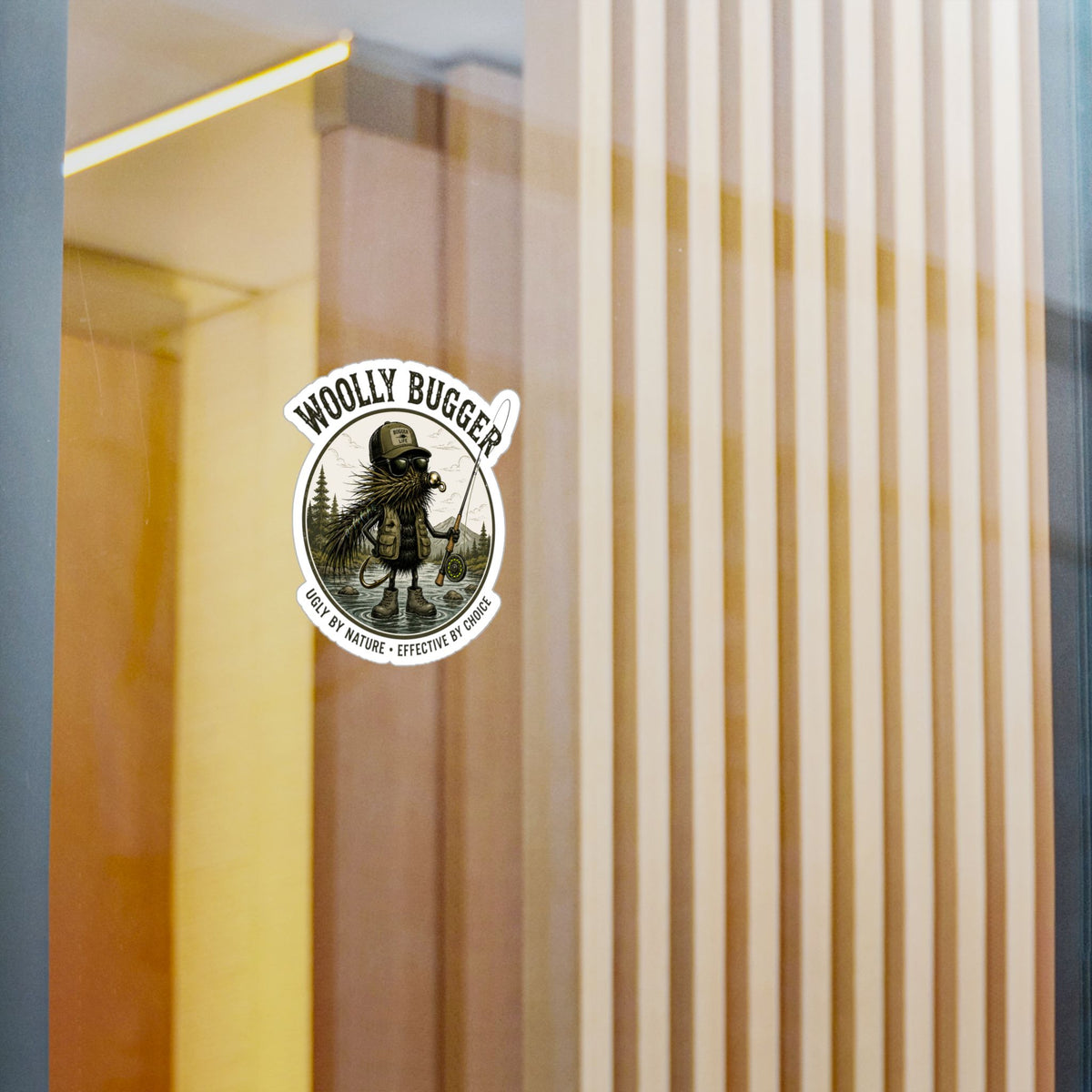 Kiss-Cut Vinyl Decal — "Woolly Bugger" Fly-Fishing Sticker (Ugly by Nature • Outdoor Angler Gift)