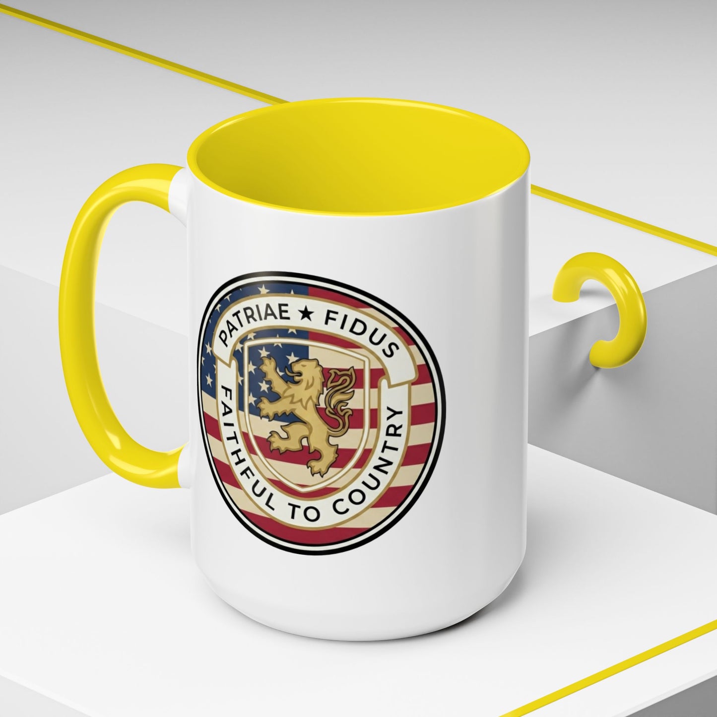 Flag Crest Coffee Mug — "Patriae Fidus: Faithful to Country"