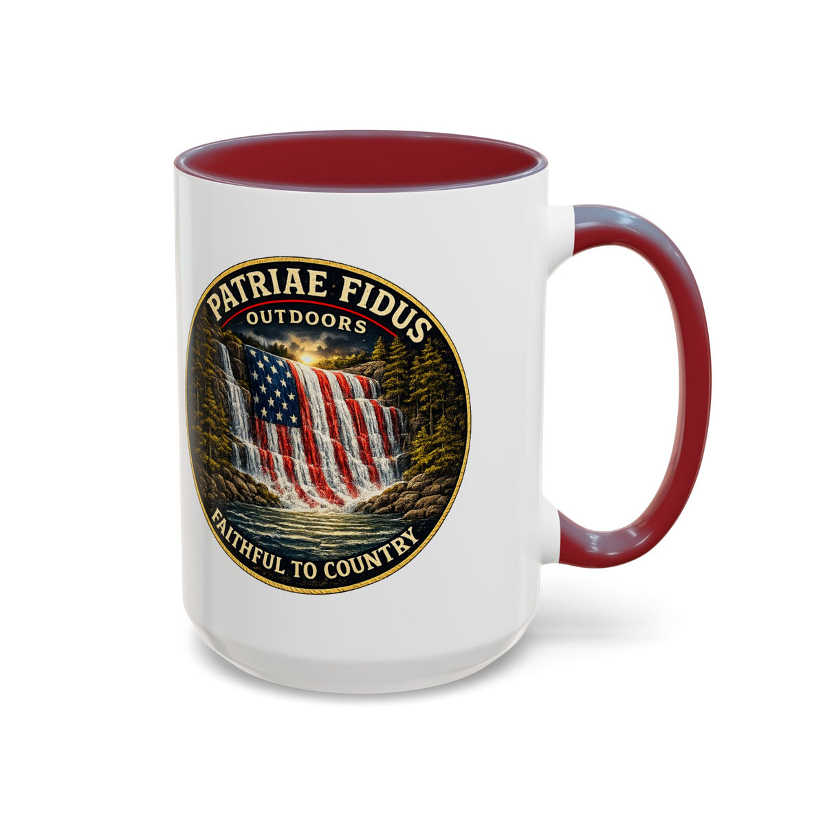 Patriae Fidus Flag Waterfall Accent Coffee Mug (11/15oz) — Faithful to Country