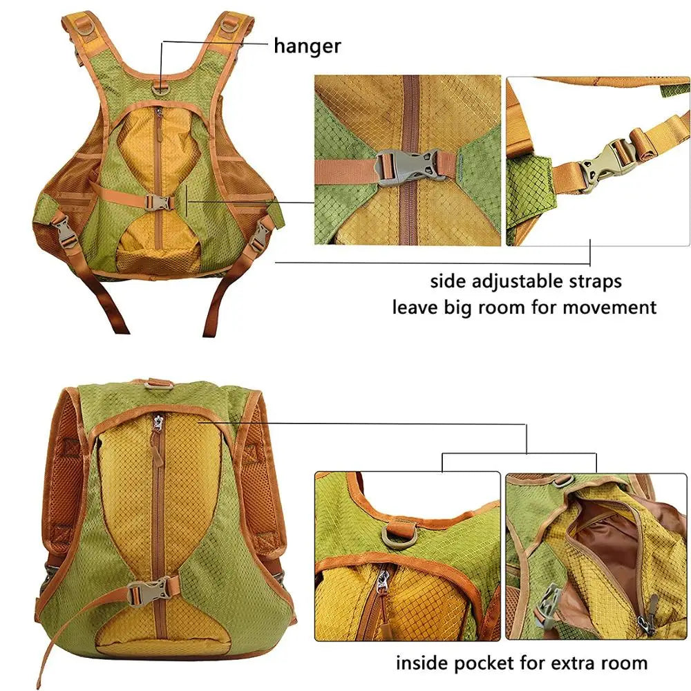 Fly Fishing Backpack & Vest Combo Fly Fishing Vest Pack Fishing Sling Pack Hard Shell Storage Tackle Gear Accessories Green