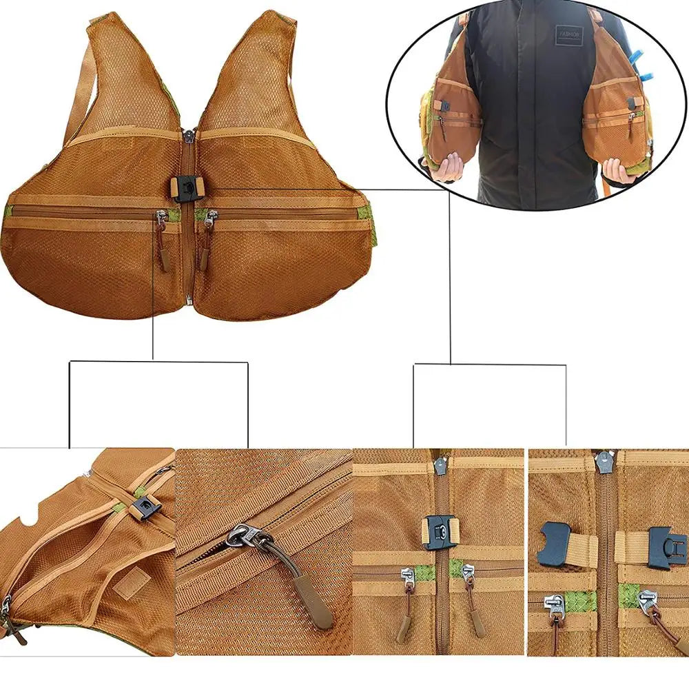 Fly Fishing Backpack & Vest Combo Fly Fishing Vest Pack Fishing Sling Pack Hard Shell Storage Tackle Gear Accessories Green