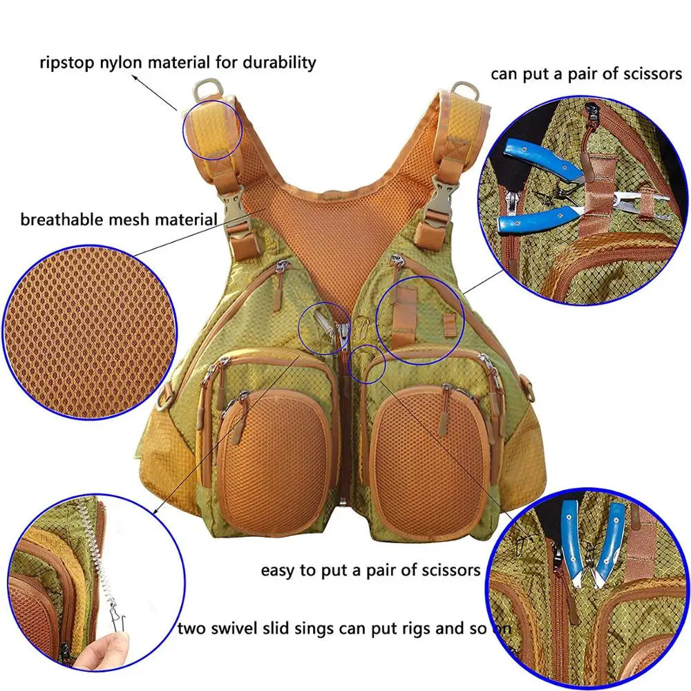 Fly Fishing Backpack & Vest Combo Fly Fishing Vest Pack Fishing Sling Pack Hard Shell Storage Tackle Gear Accessories Green