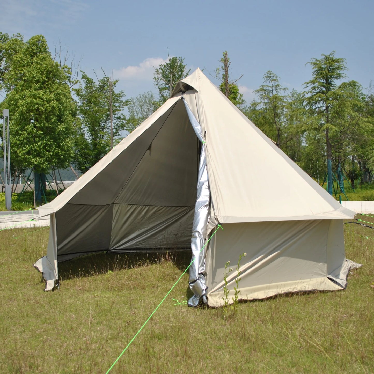 8 Person Large Pyramid Hot Tent with Four Seasons Camping Chimney Wood Stove for Outdoor Cooking Mongolian Bag Tent CZX-998