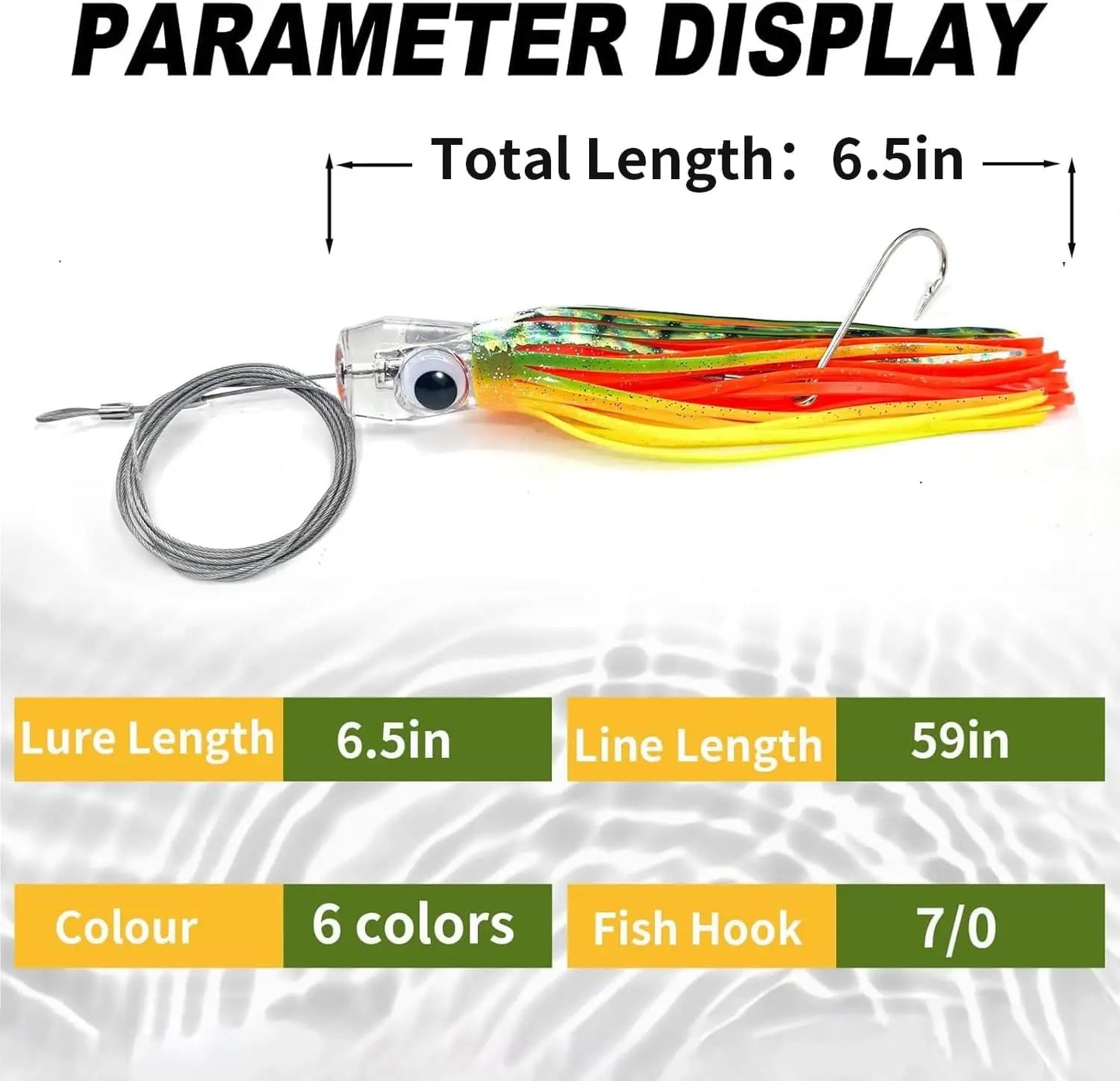 Trolling Lure Saltwater, 6.5 inch Squid Skirted Deep Sea Fishing Lure,Tuna, Marlin, Wahoo, Shark, Mahi Trolling Fishing Lure