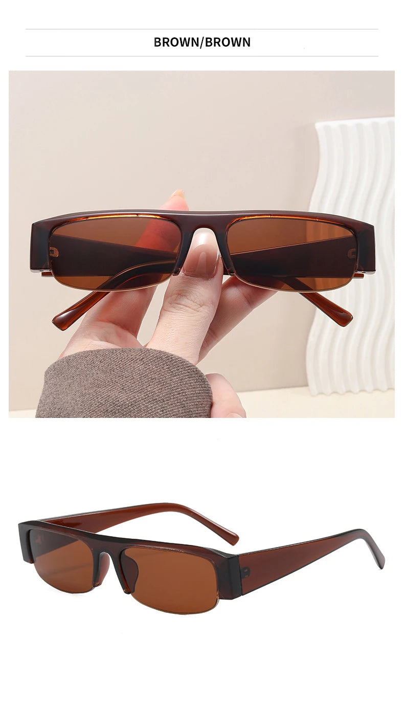 SO&EI New Small Rectangle Women Sunglasses Vintage Clear Lens Men Half Frame Eyewear Shades UV400