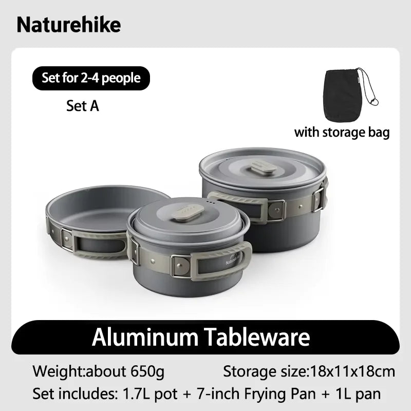 Naturehike Camping Cookware Outdoor Cooking Ultralight Aluminum Pot Kettle Tablewear Set Cool Camping Gear Kitchen Accessories