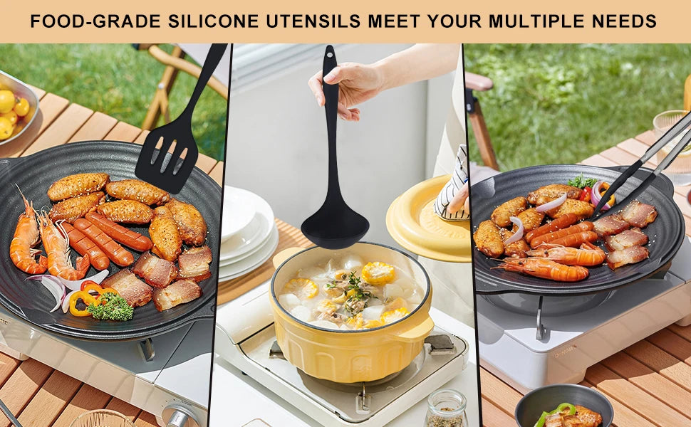 26Pcs Outdoor Camping Cooking Utensils Set Silicone Kitchen Utensil Cooking Set RVs Camping Cooking and Grilling Gear Must Haves
