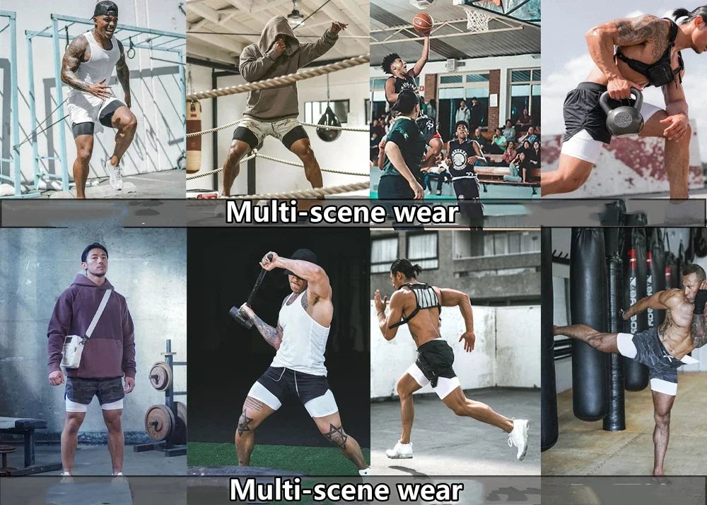 New Running Shorts Men Gym Sports Shorts 2 in 1 Quick Drying Workout Boxing Training Bottoms Fitness Jogging Short Pants Summer