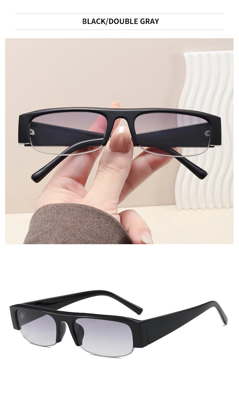 SO&EI New Small Rectangle Women Sunglasses Vintage Clear Lens Men Half Frame Eyewear Shades UV400