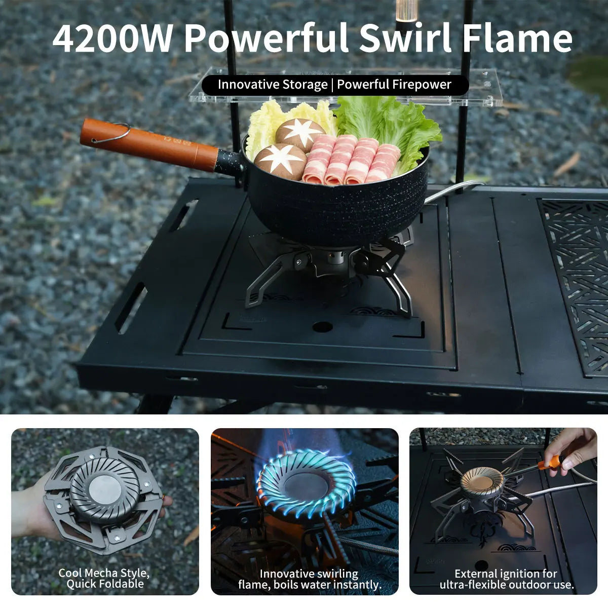 4200W Camping Stove with Gas BurnerSwirl Flame Ultralight Windproof High Power Gas Stove Outdoor Heater for Camping Hiking