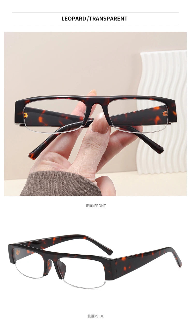 SO&EI New Small Rectangle Women Sunglasses Vintage Clear Lens Men Half Frame Eyewear Shades UV400