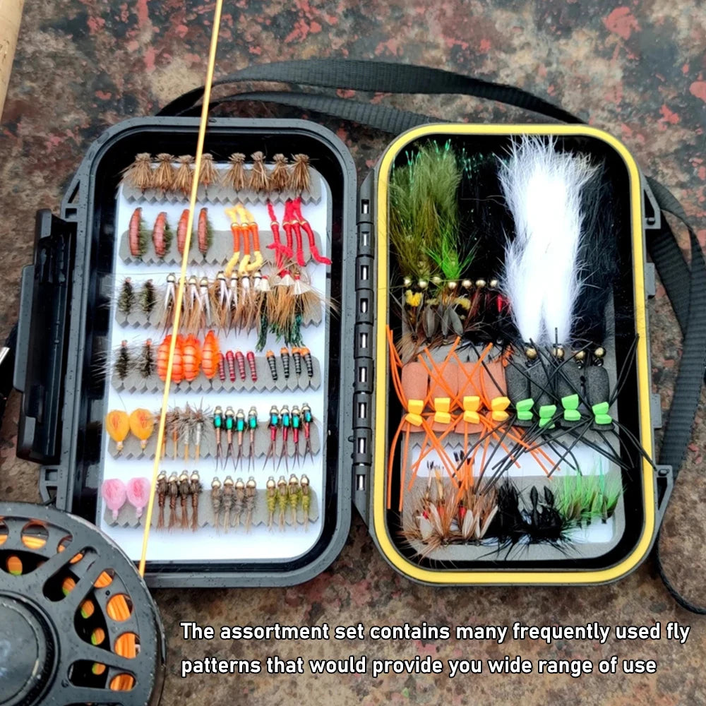 120PCS/Box Fly Fishing Lure Kit Dry Wet Flies Nymphs Woolly Buggers Streamers Emerger Worms Bass Trout Grayling Fishing Bait